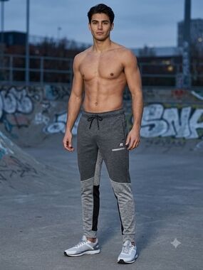 Russell Athletic Grey Colorblock Joggers with Black Panels